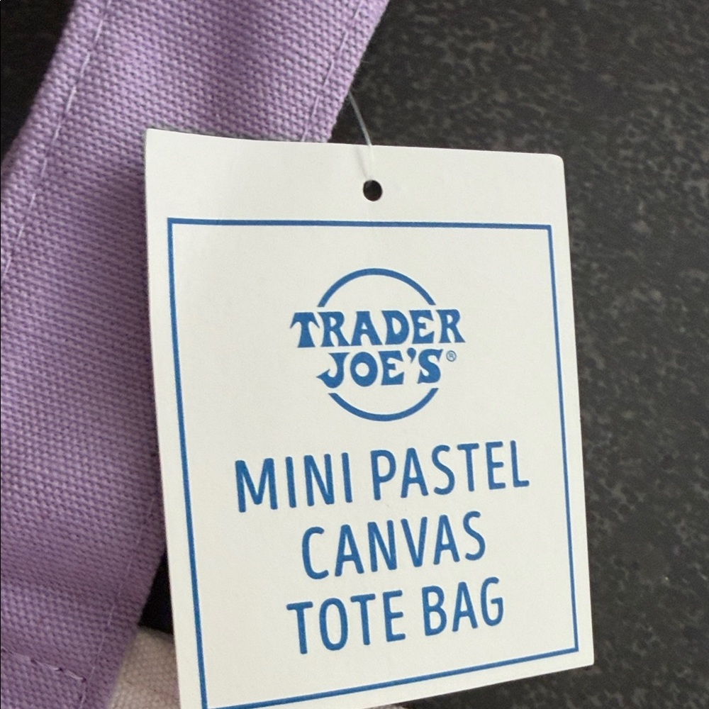 Trader Joe’s Mini Pastel Canvas Tote Bag - Lavender & Cream - Picture 2 of 4